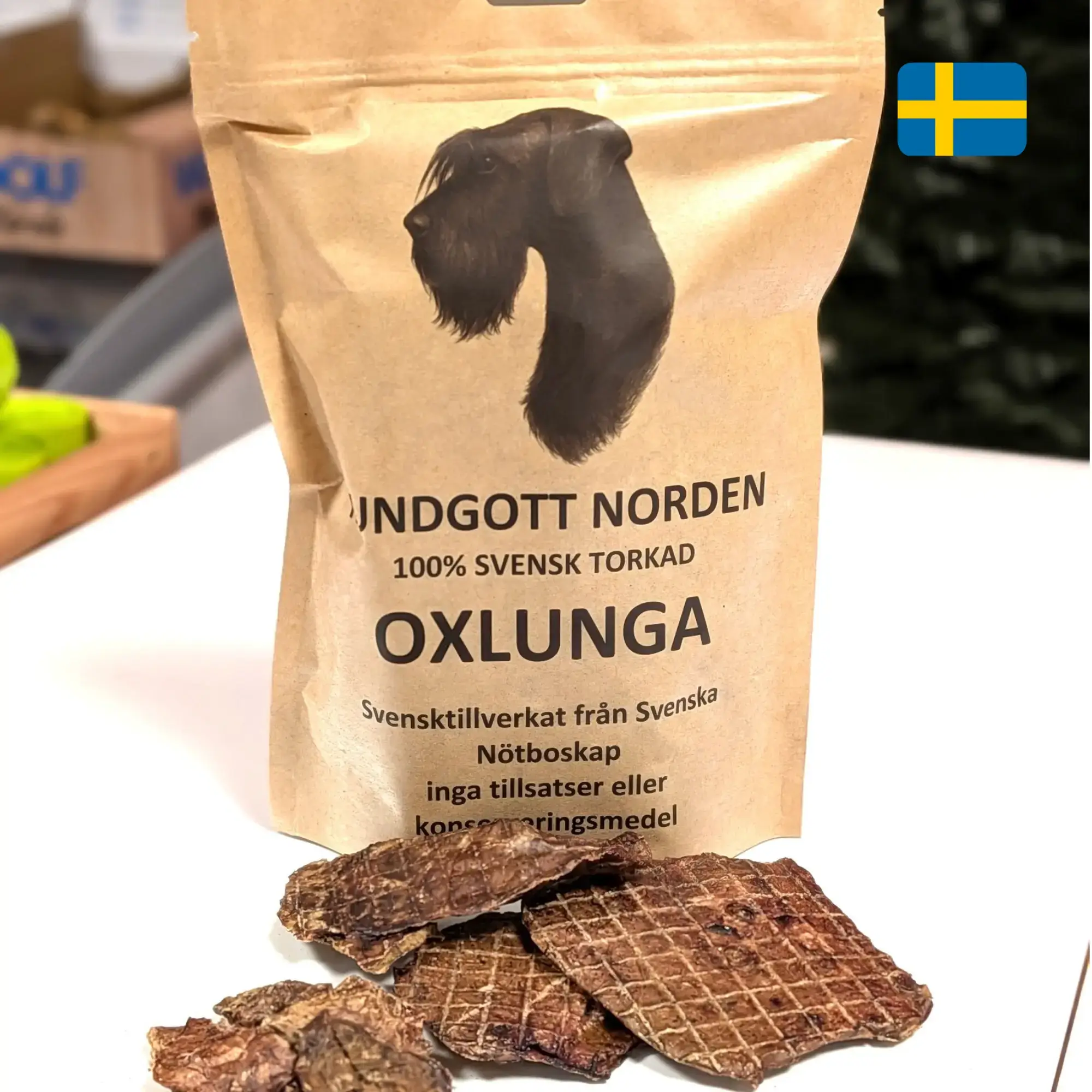 Hundgott torkad oxlunga naturligt hundgodis i bitar