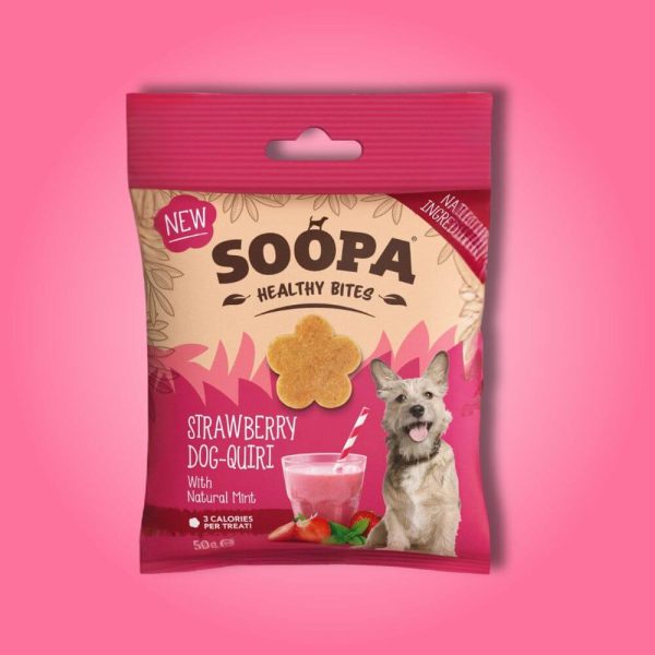 Soopa strawberry bites jordgubbesbitar glada hundar