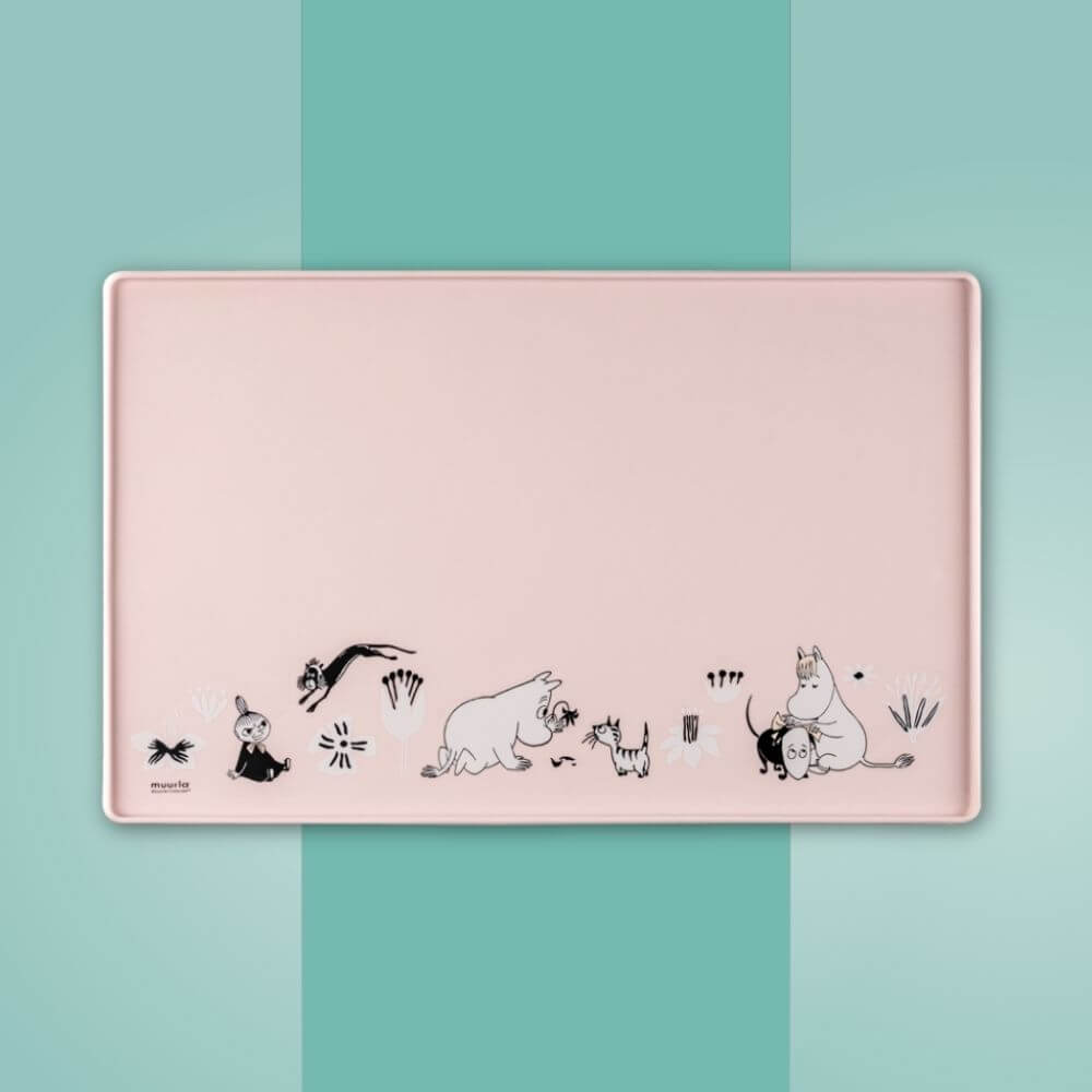 Muurla for pets Moomin silikonunderlägg rosa glada hundar