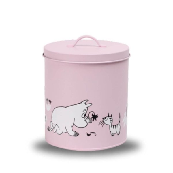 Moomin for pets tin jar plåtburk rosa glada hundar