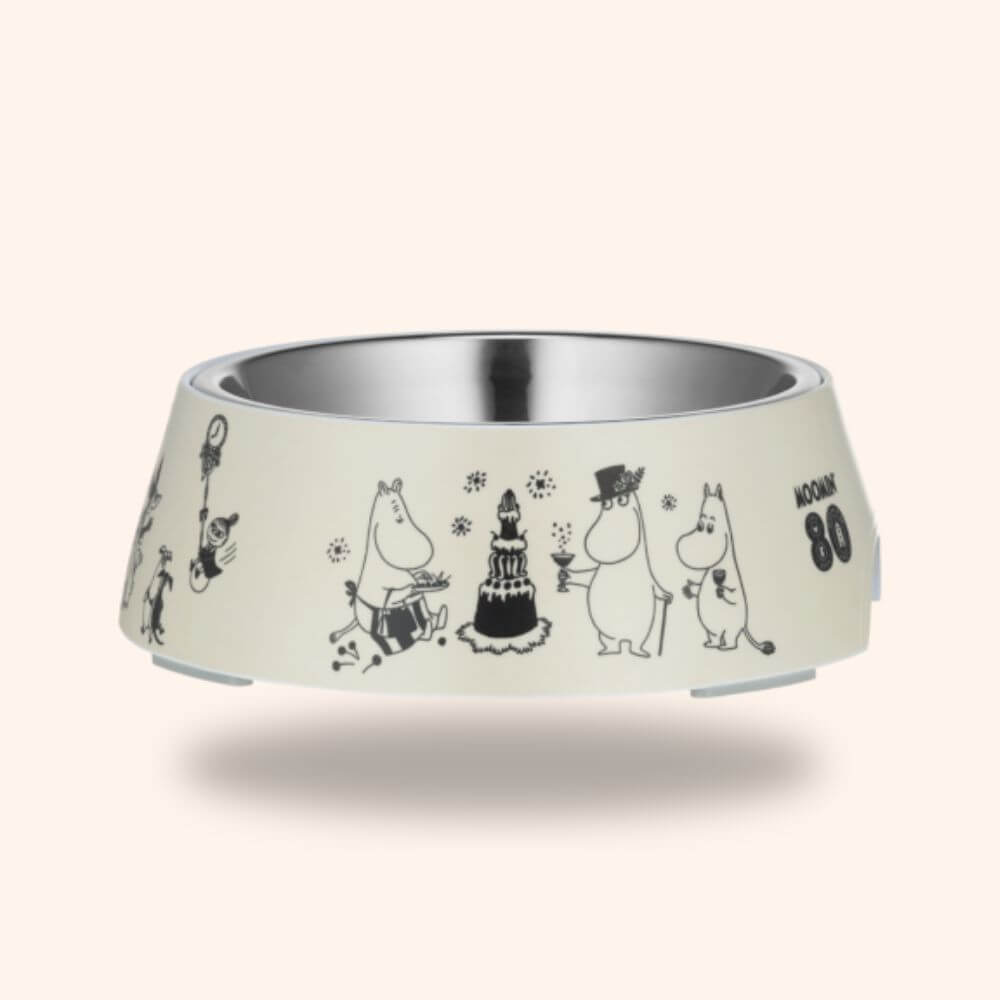 Mumin hundmatskål ljusbeige glada hundar