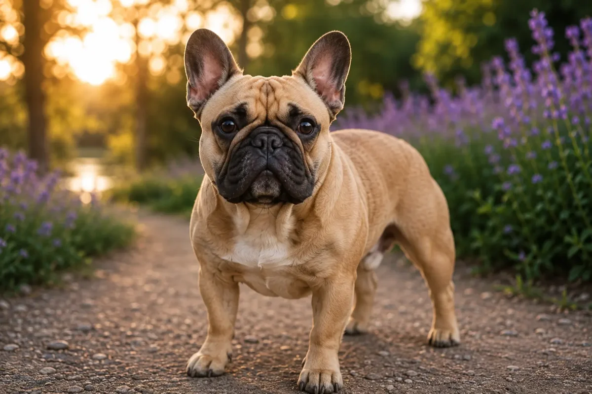 Fransk bulldog i solnedgången
