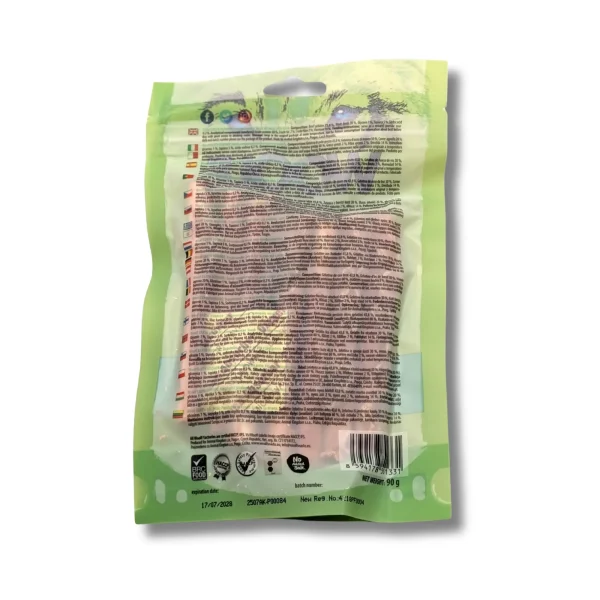 Baksidan av Woolf Earth Noohide Stick Lamb hundtugg med lamm